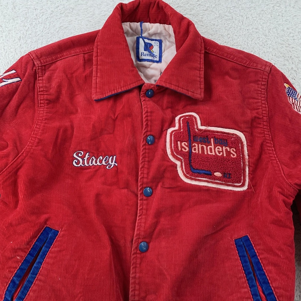 Vtg West‎ Bay Islanders Corduroy Bomber Jacket XS CROP FIT Rhode Island Hockey